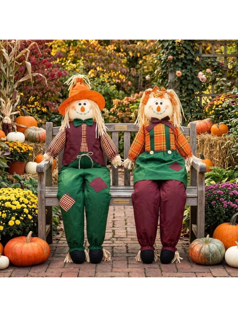 2 Pack 60" Large Fall Sitting Scarecrow Decor for Thanksgiving - Adorable